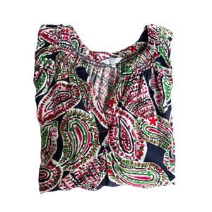 Crown & Ivy Women's Paisley V-neck Peasant Top Navy/Pink/Red/Green Size XL
